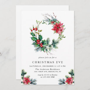 Invitación Festividad Holly Berry Wreath Navidades Fiesta