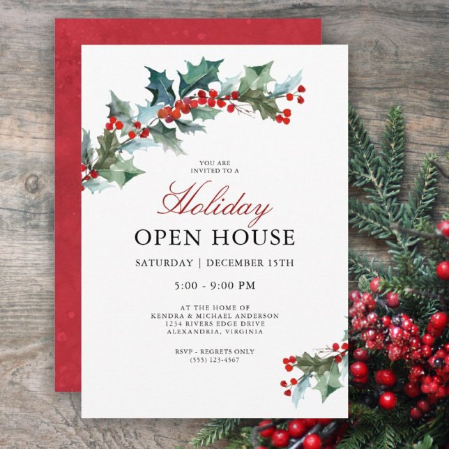 Invitación Festividad Holly Holiday Open House (Subido por el creador)