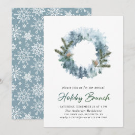 Invitación Festividad Holly Wreath Navidades Holiday Brunch