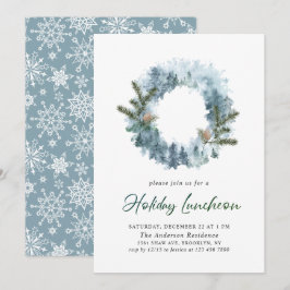 Invitación Festividad Holly Wreath Navidades Holiday Luncheon