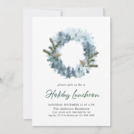 Invitación Festividad Holly Wreath Navidades Holiday Luncheon