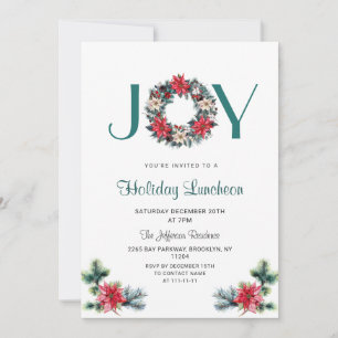 Invitación Festividad Holly Wreath Navidades Holiday Luncheon