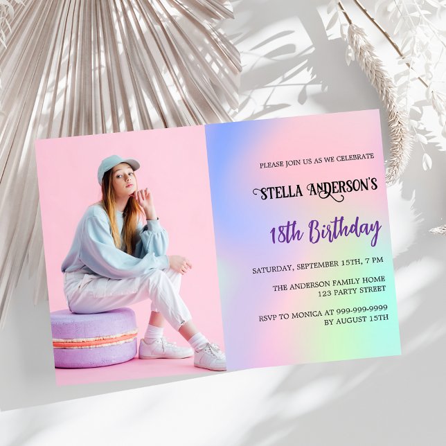 Invitación Festividad holográfica rosa (Subido por el creador)
