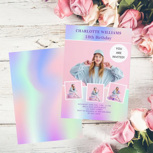 Invitación Festividad holográfica rosa (Subido por el creador)