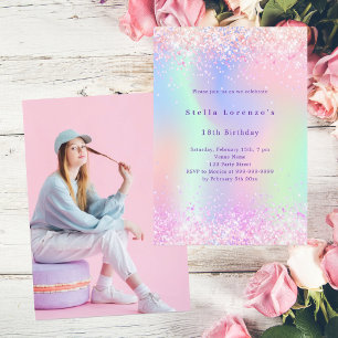 Invitación Festividad holográfica rosa