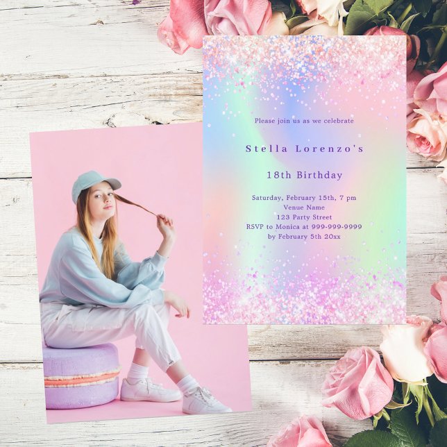 Invitación Festividad holográfica rosa (Subido por el creador)