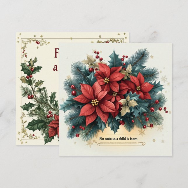 Invitación Festividad imprimible Poinsettia Natividad Biblia  (Anverso / Reverso)