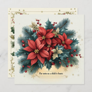 Invitación Festividad imprimible Poinsettia Natividad Biblia 