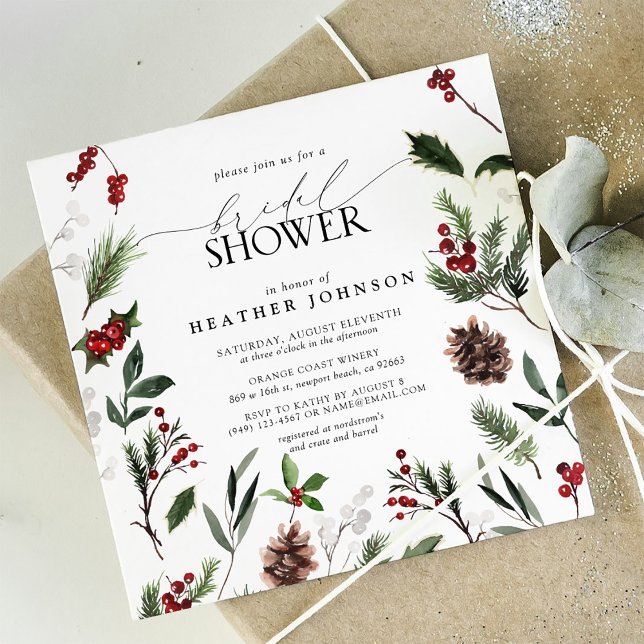 Invitación Festividad Invierno Pine Berry Botanical Bridal Du (Bridal Shower Invitation!)