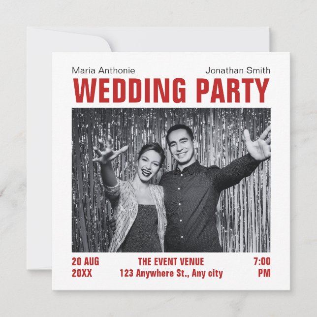 Invitación Festividad minimalista moderna de boda (Anverso)