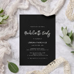 Invitación Festividad moderna contemporánea de la Bachelor ne<br><div class="desc">Invitación a la fiesta de soltera: celebra tus últimos días como mujer soltera con tus mejores amigos y familia. Recibe una invitación moderna para organizar una fiesta nupcial memorable. Una tipografía atrevida y de moda para tu papelería boda, sencilla pero elegante con un tema blanco y negro. Personalizable completo: puede...</div>