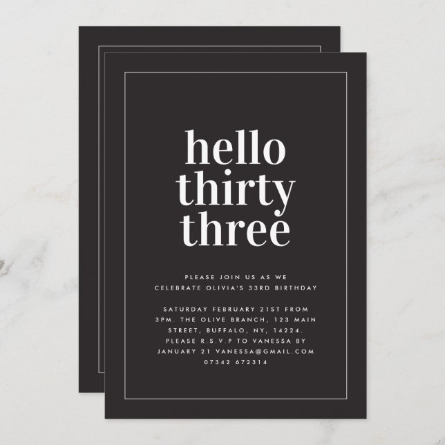 Invitación Festividad moderna de la tipografía en blanco y ne (Anverso / Reverso)