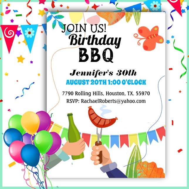Invitación Festividad moderna patio trasero BBQ Cumpleaños (Subido por el creador)