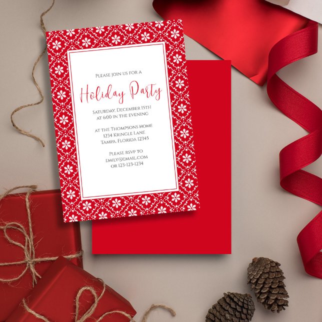 Invitación Festividad navidad Festividad Festividad Red Simpl (Christmas holiday party red snowflake pattern and stylish calligraphy invitation)