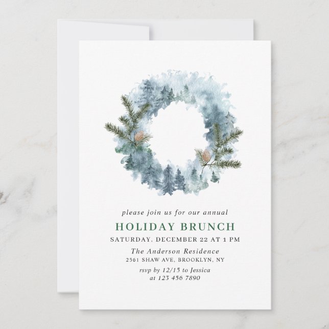 Invitación Festividad Navidades de Holly Wreath HOLIDAY BRUNC (Anverso)