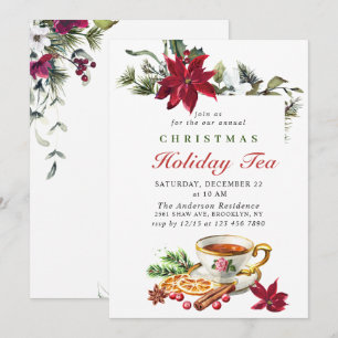Invitación Festividad Navidades de Poinsettia Holiday Tea Fie