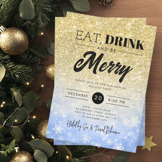Invitación Festividad Navidades de vacaciones de la Marina de (Festive Eat & Drink Gold Navy Holiday Christmas Invitation)