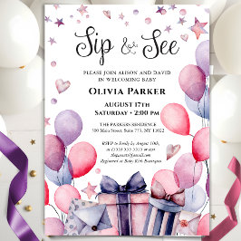 Invitación Festividad Pink Blue Balloon Bienvenida Bebé SIP Y