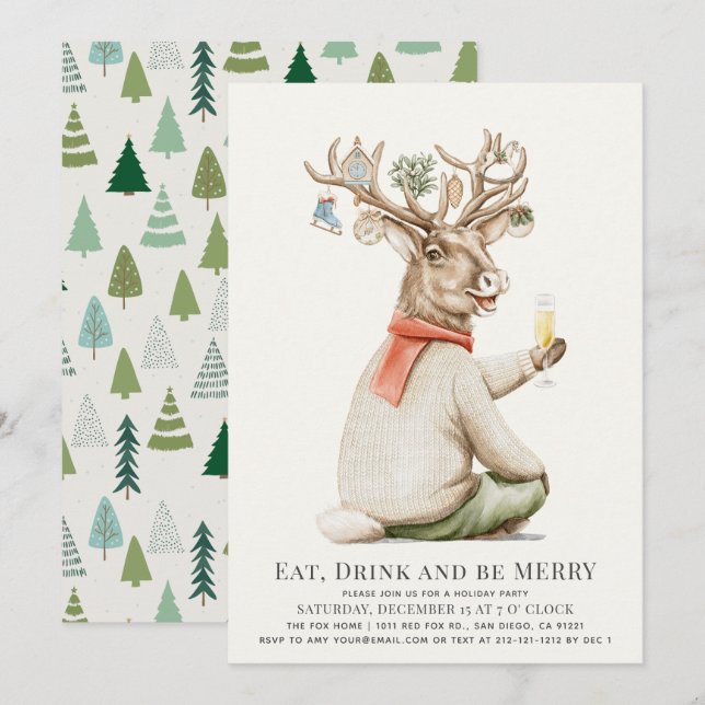 Invitación Festividad por beber renos ornamentos Navidades (Anverso / Reverso)