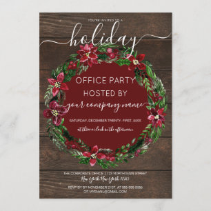 Invitación Festividad Rustic Holly Floral Wreath Wood Corpora