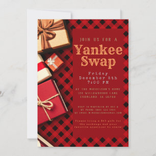 Invitación Festividad Rustic Red Buffalo Check Gift Exchange