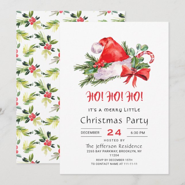 Invitación Festividad Santa Hat Feliz Navidad Pequeño Fiesta (Anverso / Reverso)