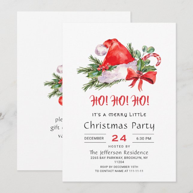 Invitación Festividad Santa Hat Feliz Navidad Pequeño Fiesta (Anverso / Reverso)