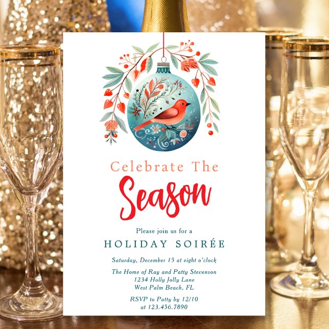 Invitación Festividad Script Red Bird Mistletoe Holiday Soire (Subido por el creador)