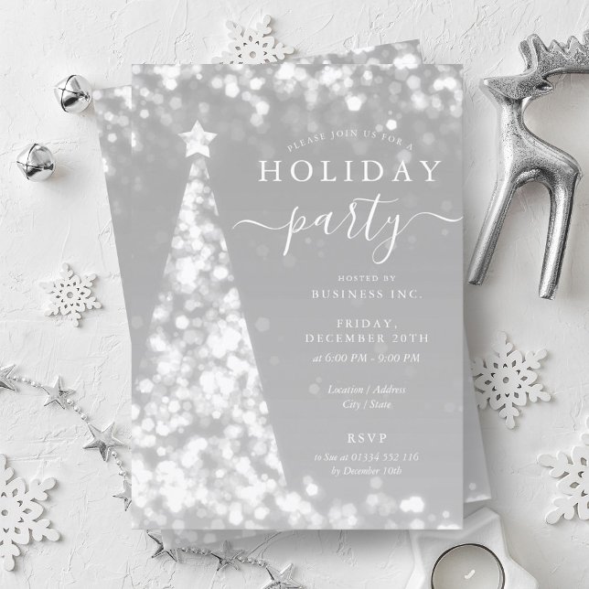 Invitación Festividad Silver Christmas Tree Company (Festive Silver Christmas Tree Company Holiday Invitation)