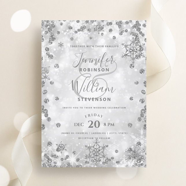 Invitación Festividad Silver SPARKLE Elegante Boda de Inviern (Festive Silver SPARKLE Elegant Winter Wedding Invitation)