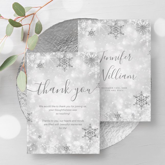 Invitación Festividad Sparkle Silver Boda de Invierno Gracias (Festive Sparkle Silver Winter Wedding Thank You Invitation)