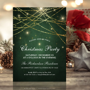 Invitación Festividad Sparkly Gold String Luces Navidades Fie