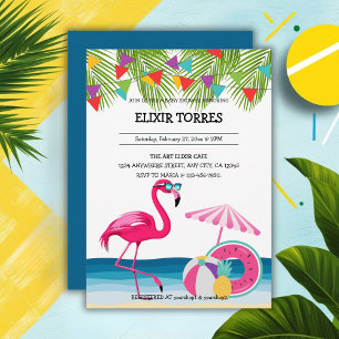Invitación Festividad veraniega playa Flamingo rosa Baby Show
