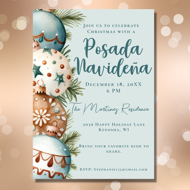 Invitación Festividad verde azulada Ornamento Mexicano Posada (Subido por el creador)