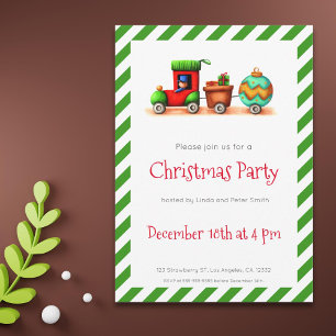Invitación Festividad Verde Navidades ilustrados en el tren d