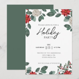 Invitación Festividad Verde Rojo Floral