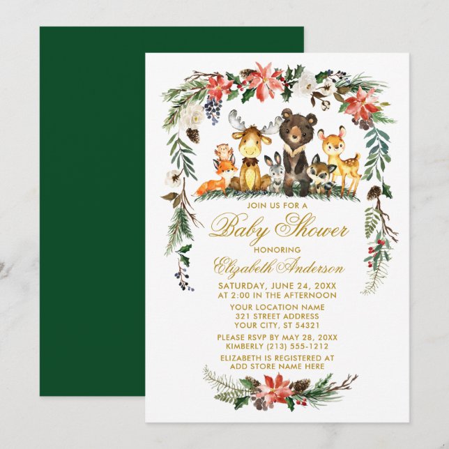 Invitación Festividades de animales de Woodland Baby Shower G (Anverso / Reverso)