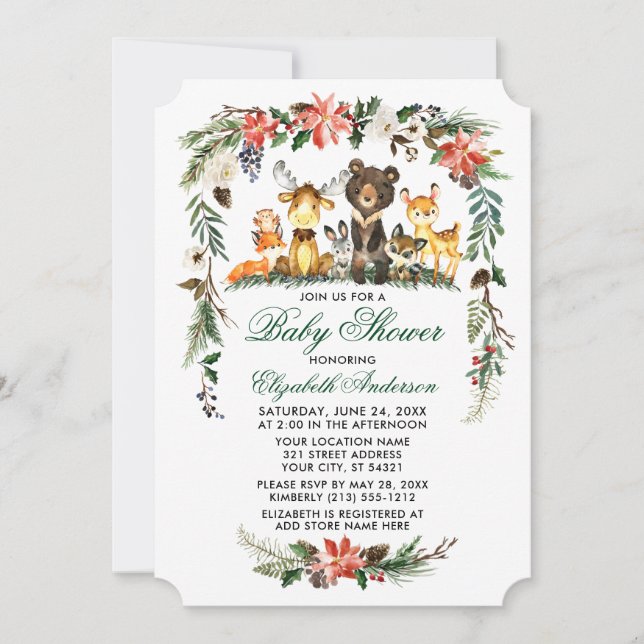 Invitación Festividades de animales de Woodland Baby Shower V (Anverso)