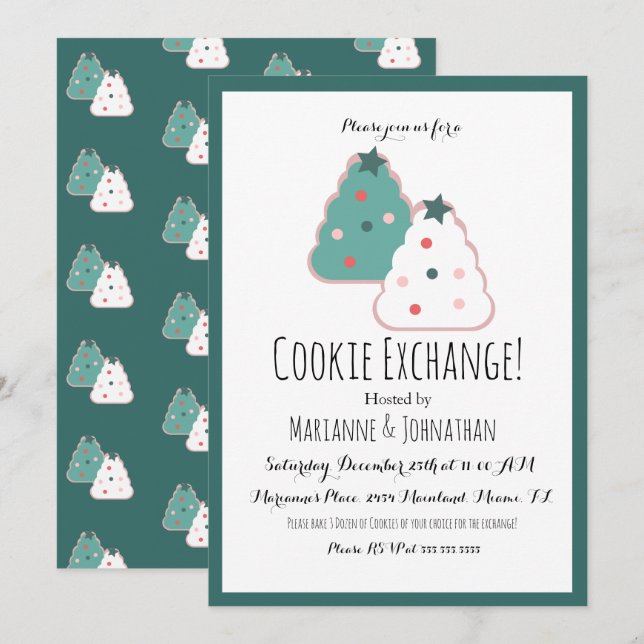 Invitación Festividades de Cookie Exchange Christmas Tree Coo (Anverso / Reverso)