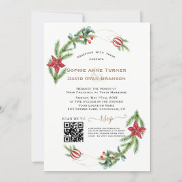 Invitación Festividades de invierno QR modernas Wreath Gold B