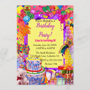 Invitación Festividades de los globos coloridos Feliz cumplea
