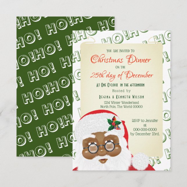 Invitación Festividades de los Navidades de Santa Claus afroa (Anverso / Reverso)