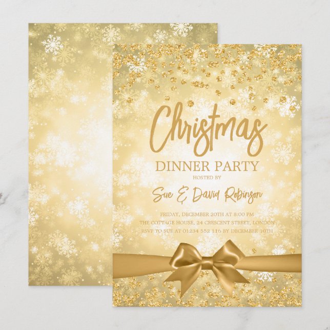 Invitación Festividades de Navidades de Cinta Purpurina de Di (Anverso / Reverso)