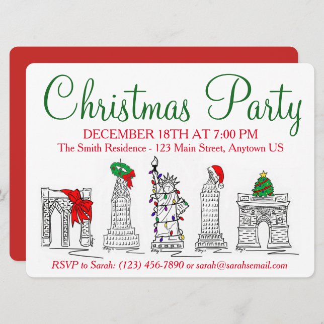 Invitación Festividades de Navidades de New York City NYC (Anverso / Reverso)