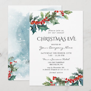 Invitación Festividades de Navidades de Red Holly Berry CORPO