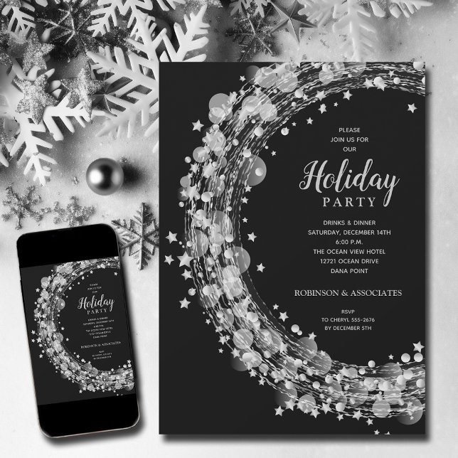 Invitación Festividades de Navidades de Silver Stars (Silver Stars Christmas Holiday Invitations - INSTANT DOWNLOAD and/or PRINTED)