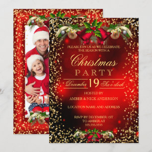 Invitación Festividades de Navidades Feriados de Red Gold Bel