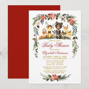 Invitación Festividades de Woodland Animals Baby Shower Red G