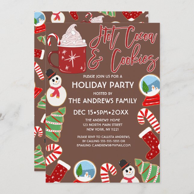 Invitación Festividades en Ilustraciones de cacao caliente y  (Anverso / Reverso)
