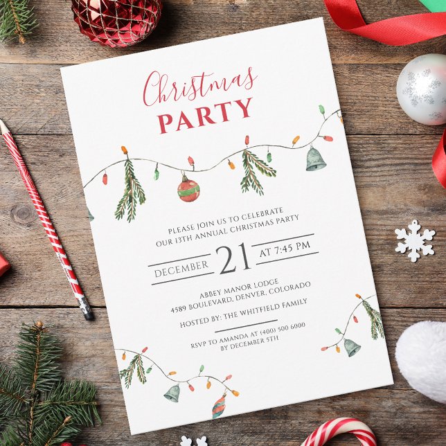 Invitación Festividades Fiestas botánicas Navidades de guione (Botanical Party Lights Script Christmas Holiday Invitation)